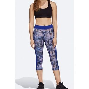Adidas Cropped Compression Leggings Geometric Sportswear Tech Fit Purple Medium